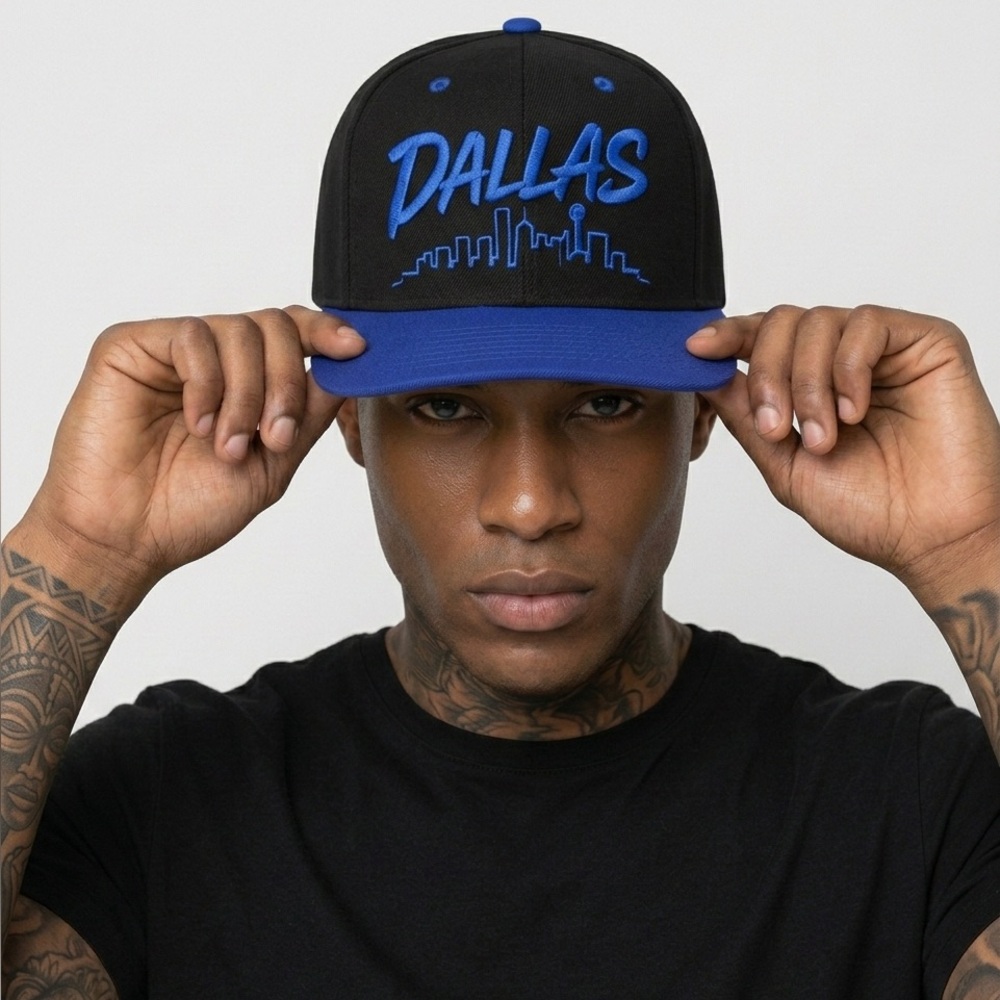 Dallas Snapback Hat Black Royal Blue Embroidered Dallas Skyline Cap Streetwear